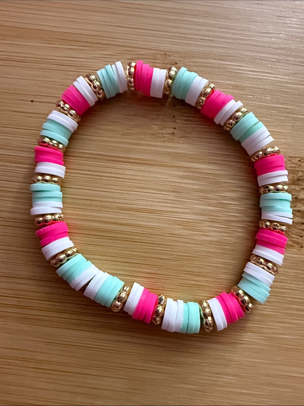Colorful Pink, White & Mint Stackable Beaded Bracelet